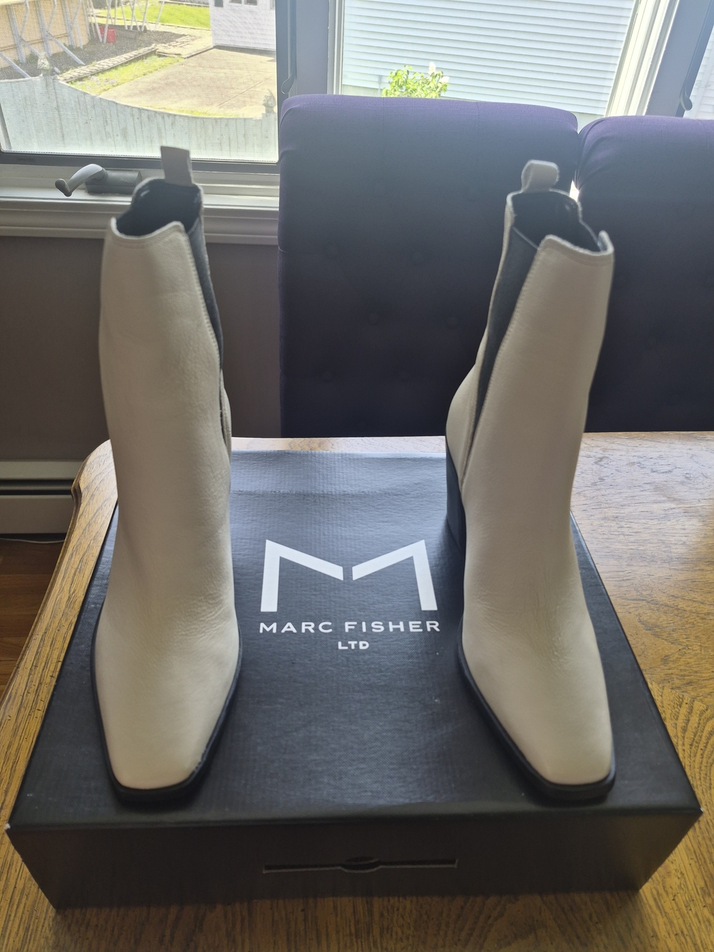 Marc Fisher White Leather Square-Toe Ankle Boots